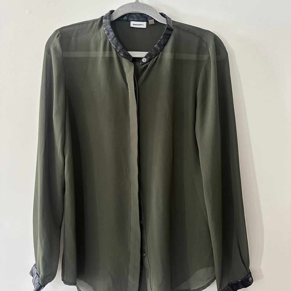 DKNY Sheer Olive Blouse